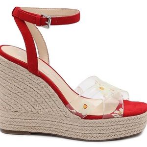 JESSICA SIMPSON Red Clear Flower Wedge Heel Sandal Shoes